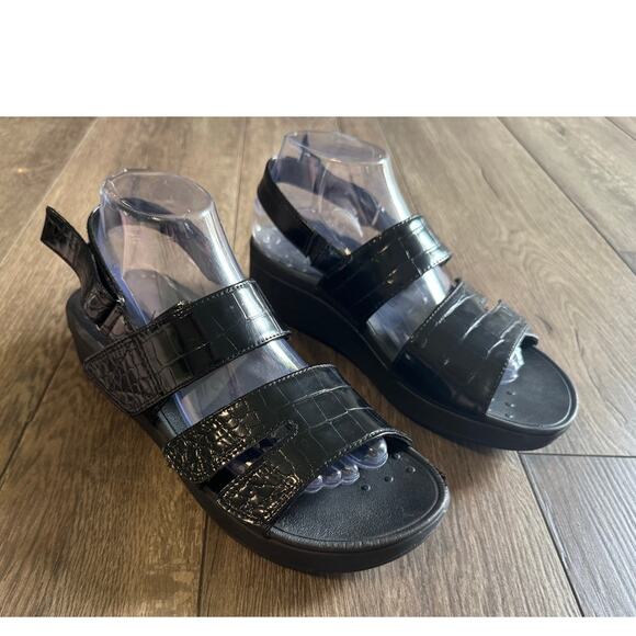 Vionic Roma Black‎ Leather Strappy Platform Sandals Size 9 Wide - Picture 1 of 7